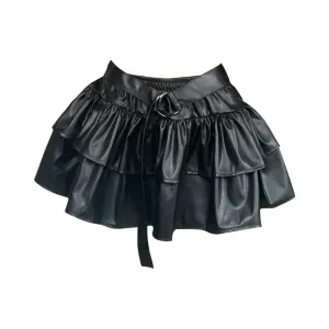 PU leather ruched solid mini skirt