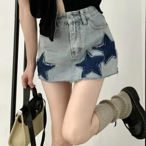 Retro Y2K Harajuku A-line Korean Skirt with Vintage Sexy Stars