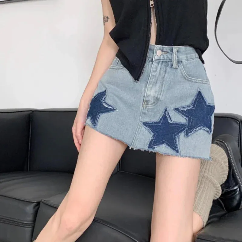 Retro Y2K Harajuku A-line Korean Skirt with Vintage Sexy Stars