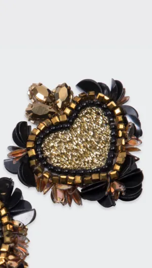 Sacred Black Gold Heart Earrings | Olivia Dar