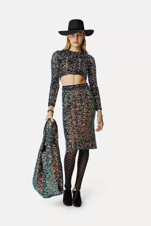 Sequinned Velvet Pencil Skirt