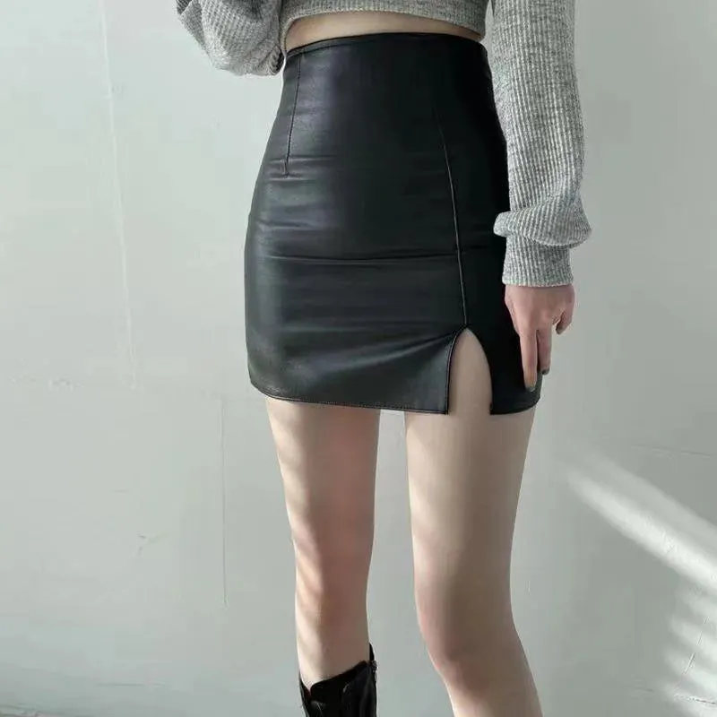 Sexy Skinny High Waist Side Split Trendy Korean Chic Black Comfortable Mini Skirt