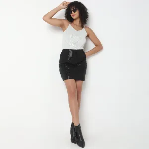 Slim Fit Embellished Mid Rise Skirt