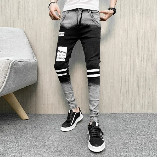 Striped Legs Men Gradation Slim Fit Jeans