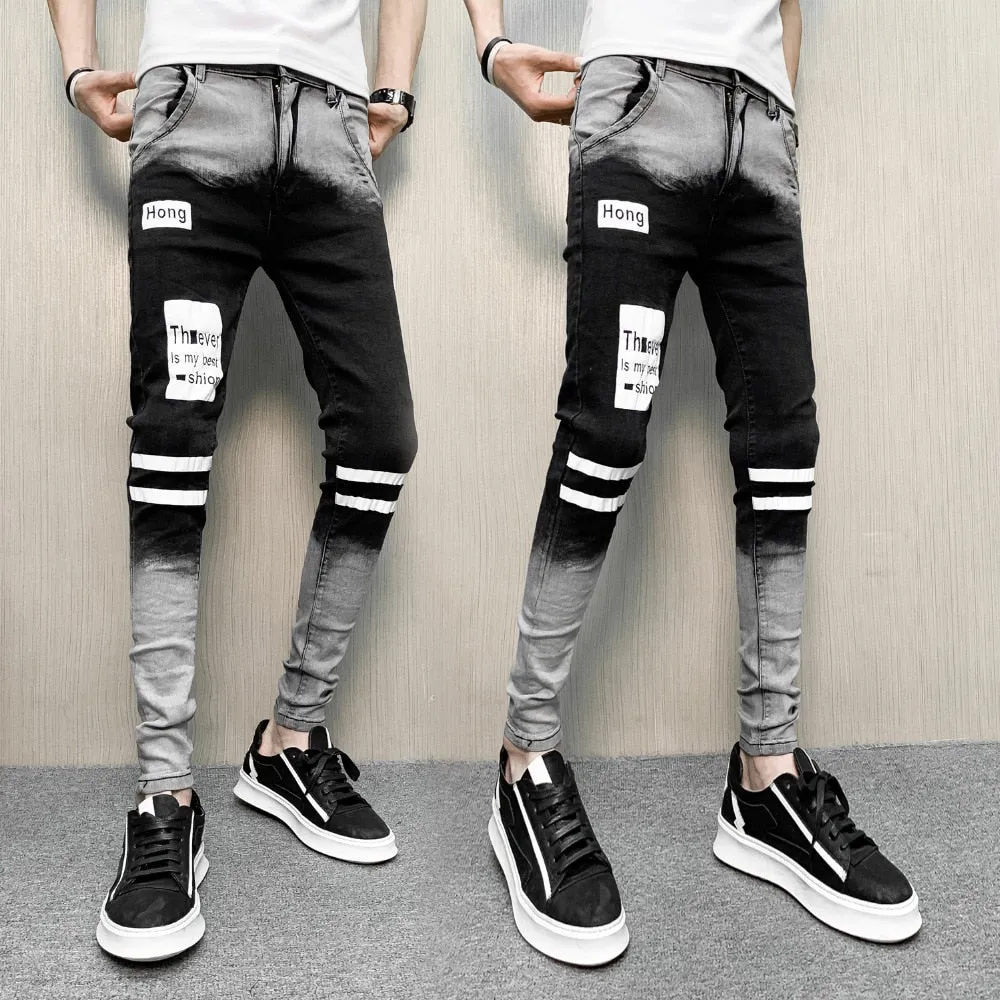 Striped Legs Men Gradation Slim Fit Jeans