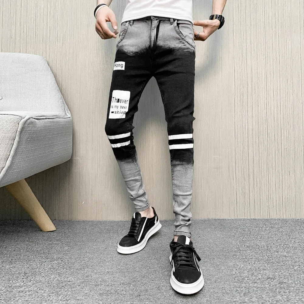 Striped Legs Men Gradation Slim Fit Jeans