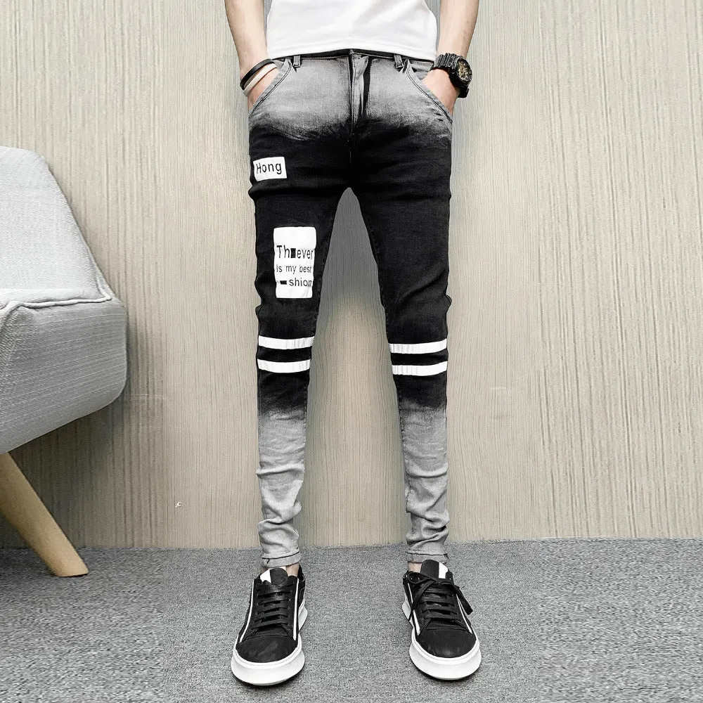 Striped Legs Men Gradation Slim Fit Jeans