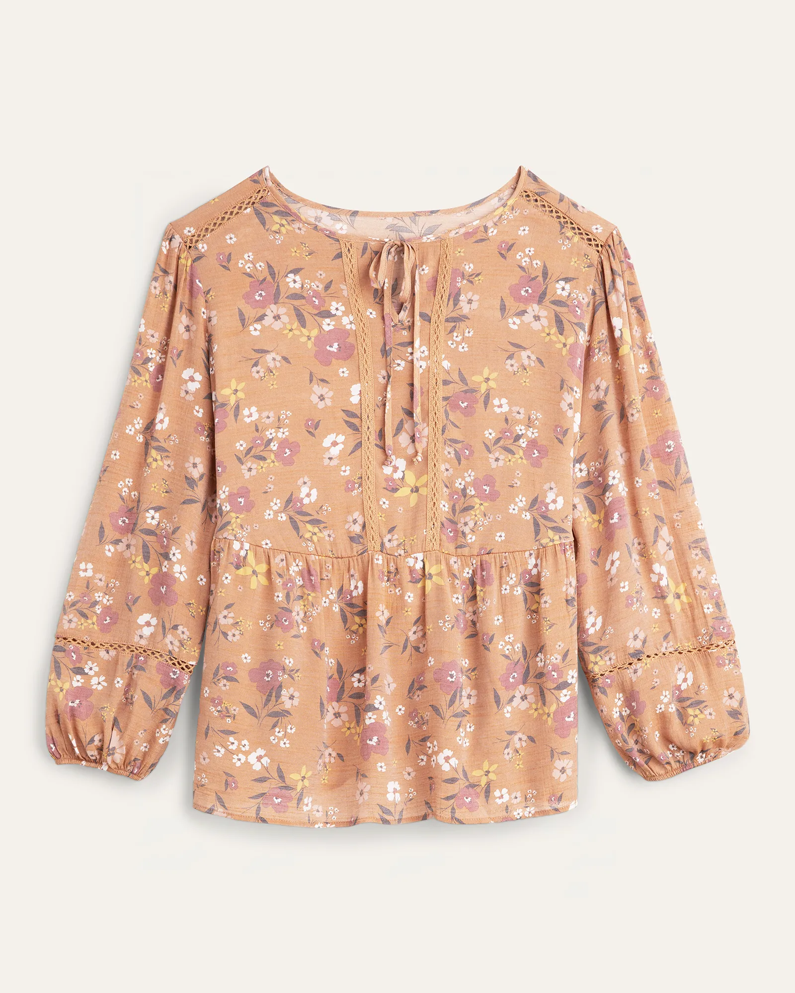 Tiffany Printed Peplum Peasant Top | Orange