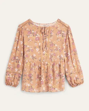 Tiffany Printed Peplum Peasant Top | Orange