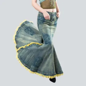 Vintage mermaid women's denim skirt