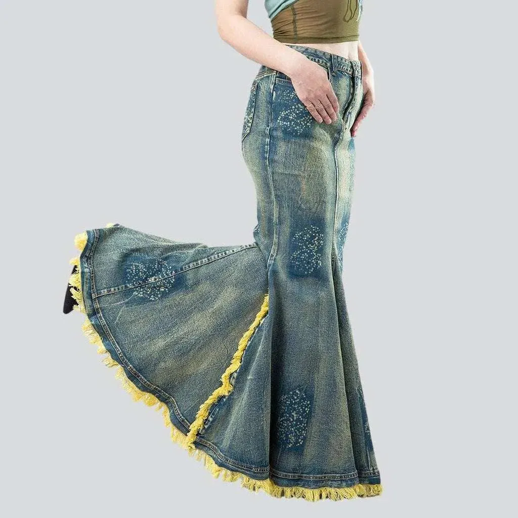 Vintage mermaid women's denim skirt
