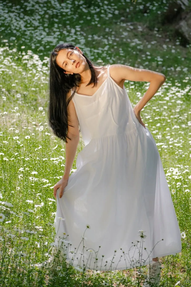 White organic cotton summer strap dress