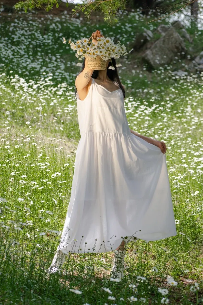 White organic cotton summer strap dress