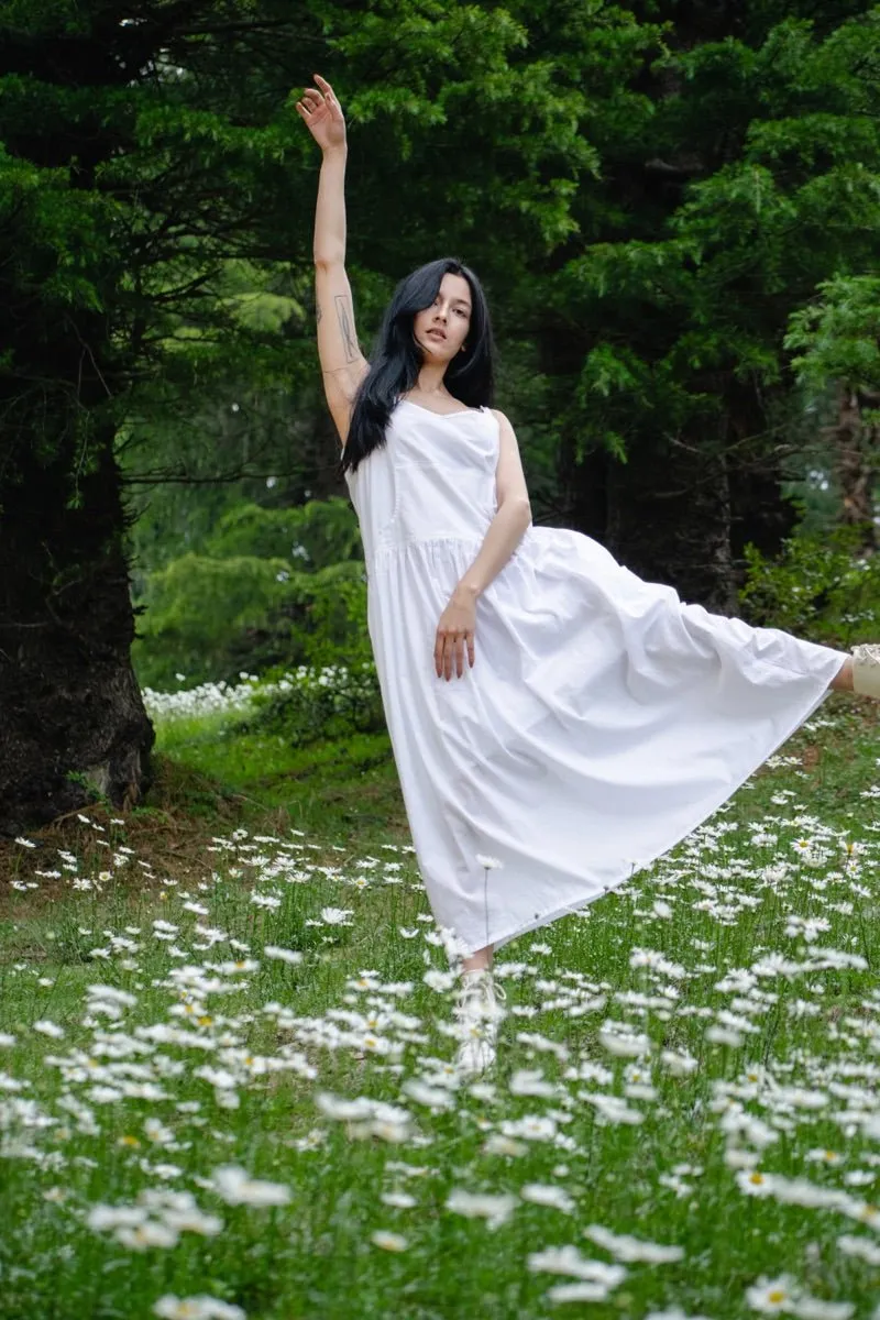 White organic cotton summer strap dress