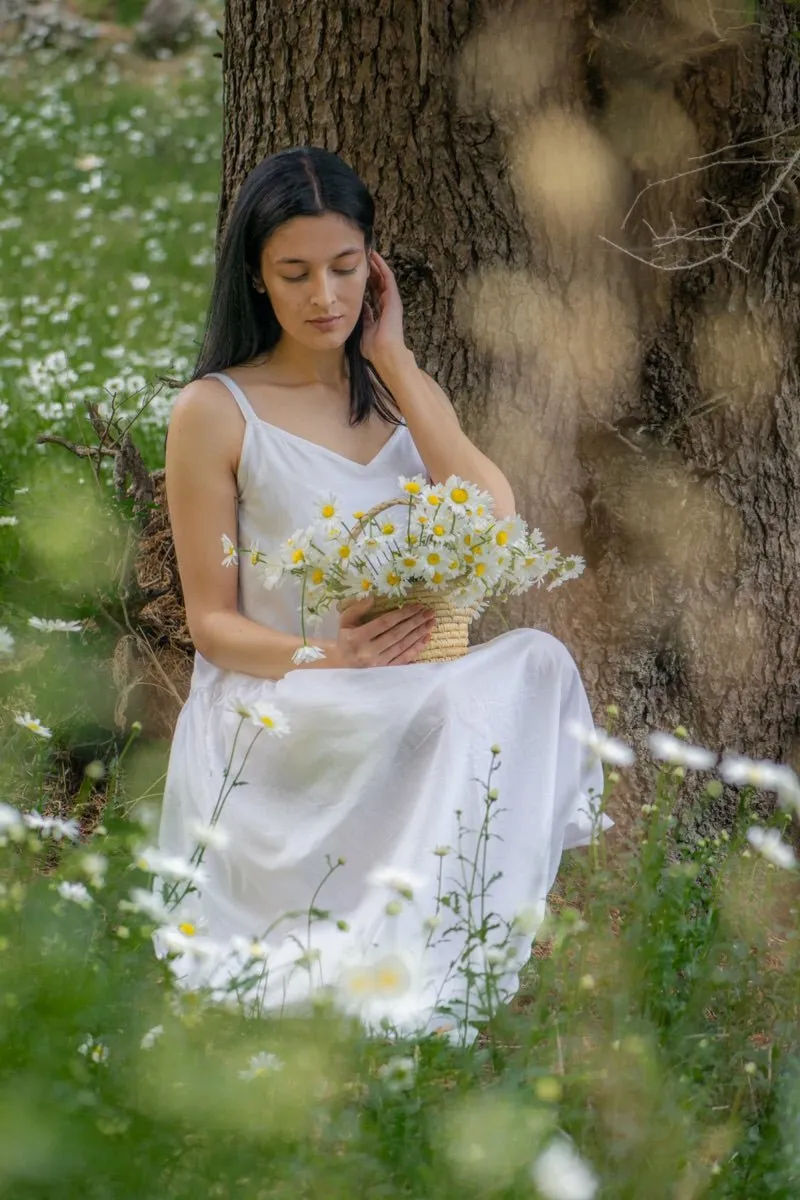 White organic cotton summer strap dress