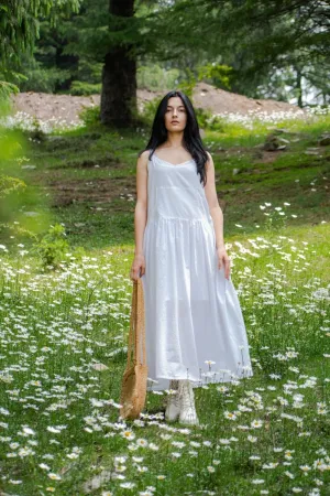 White organic cotton summer strap dress