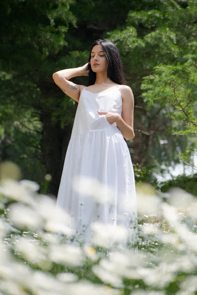 White organic cotton summer strap dress
