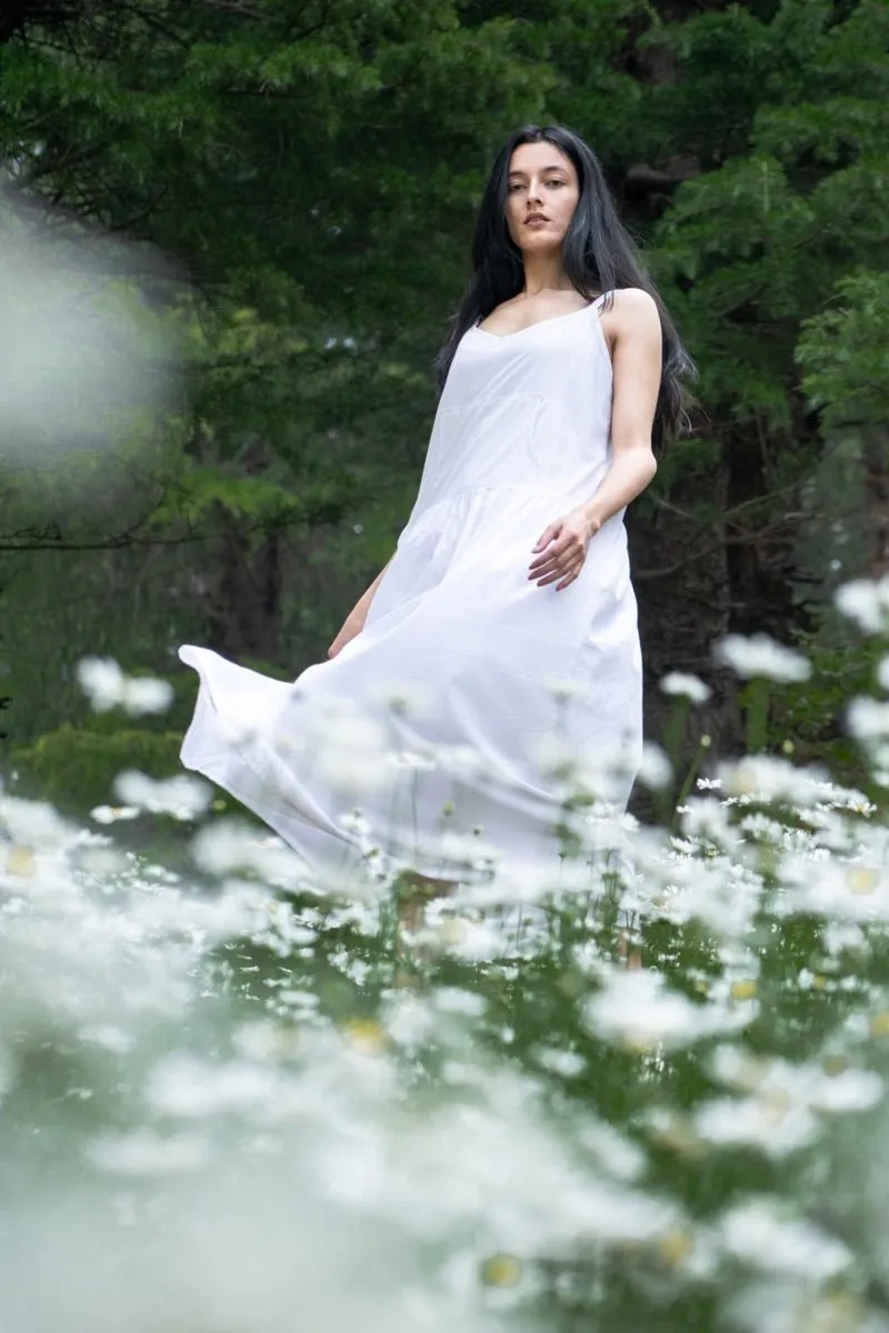 White organic cotton summer strap dress