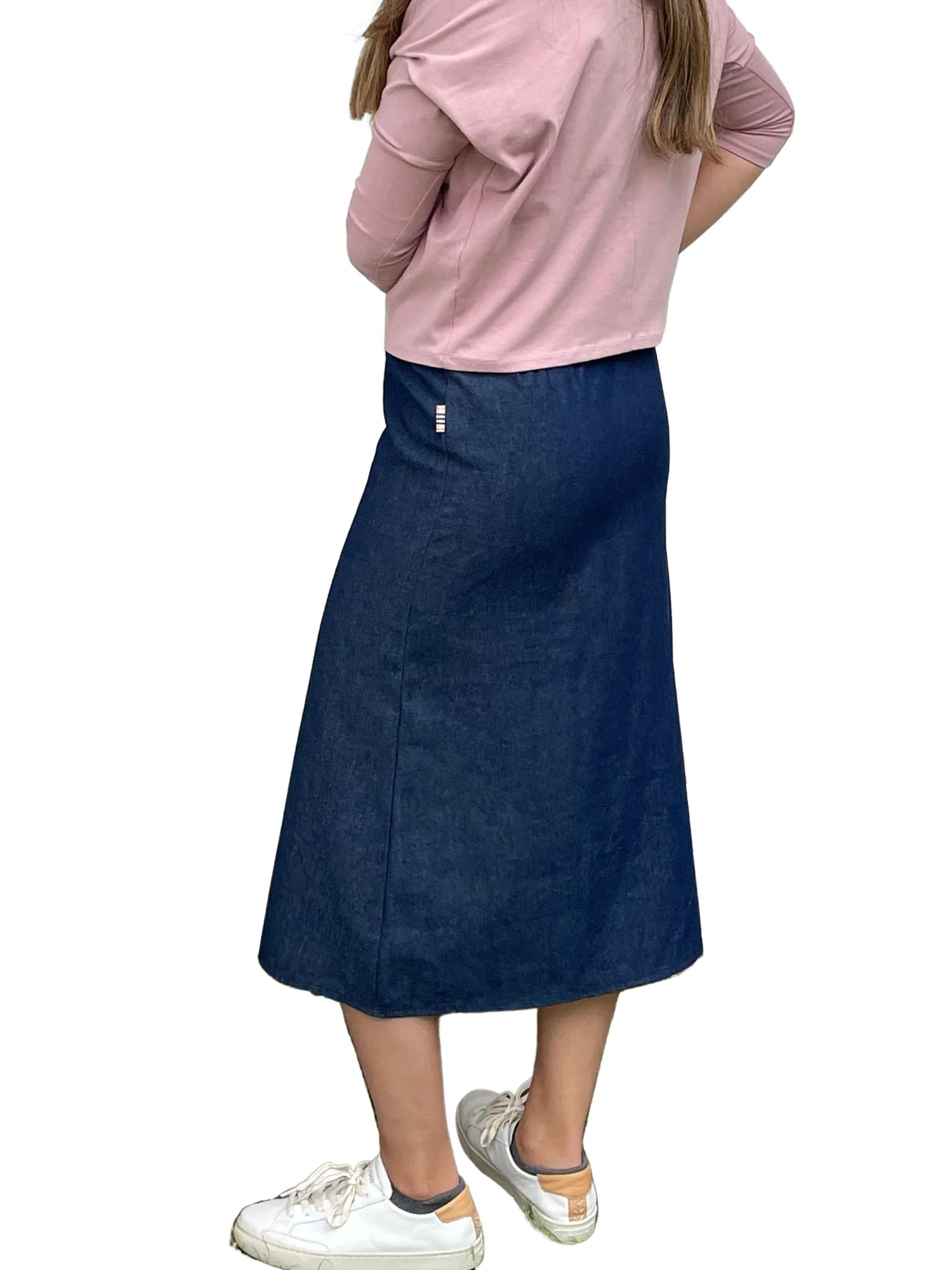 Women's Basic Modest 27" Below the Knee Midi Length Long Lightweight Denim Straight Skirt