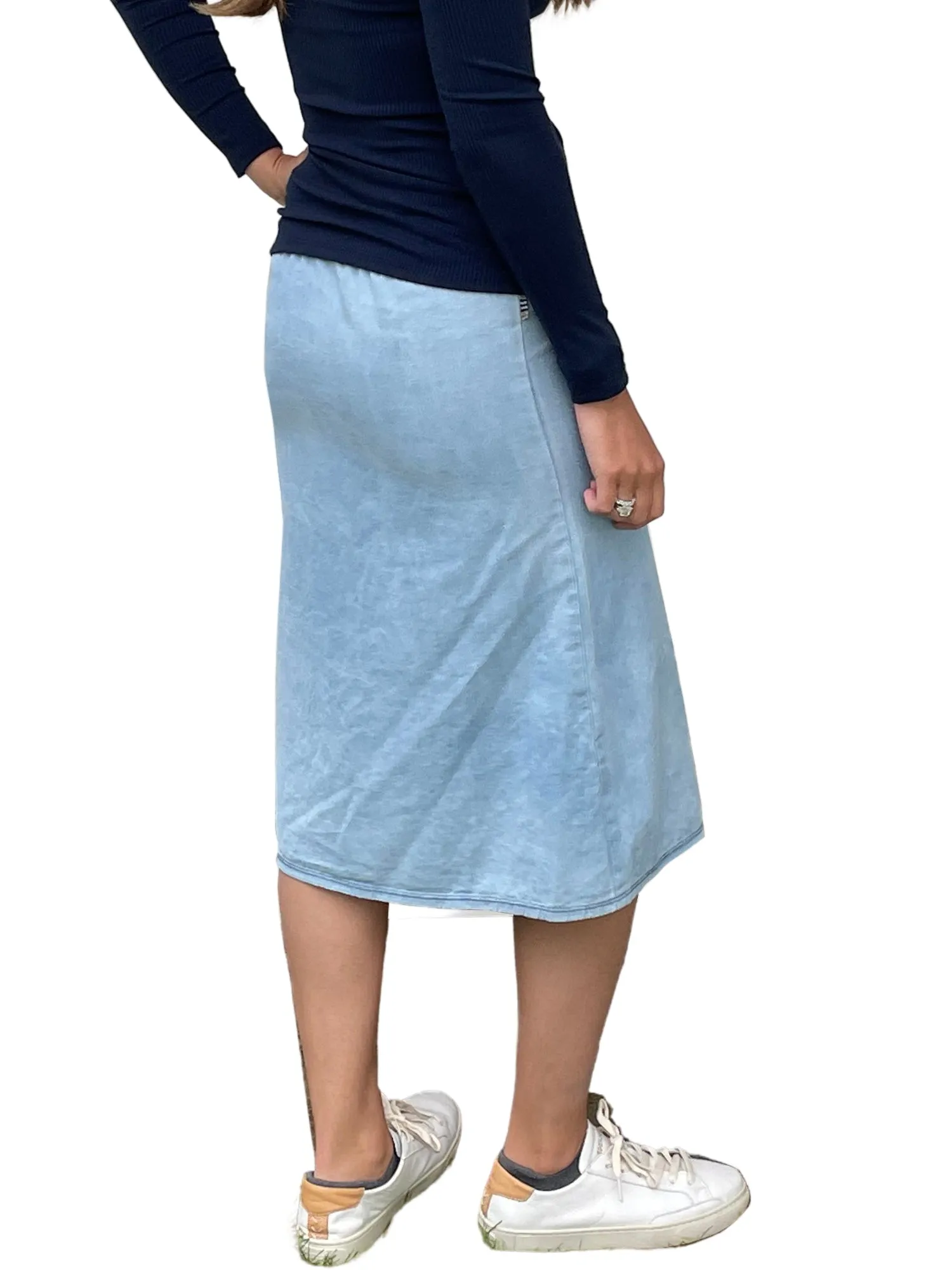 Women's Basic Modest 27" Below the Knee Midi Length Long Lightweight Denim Straight Skirt