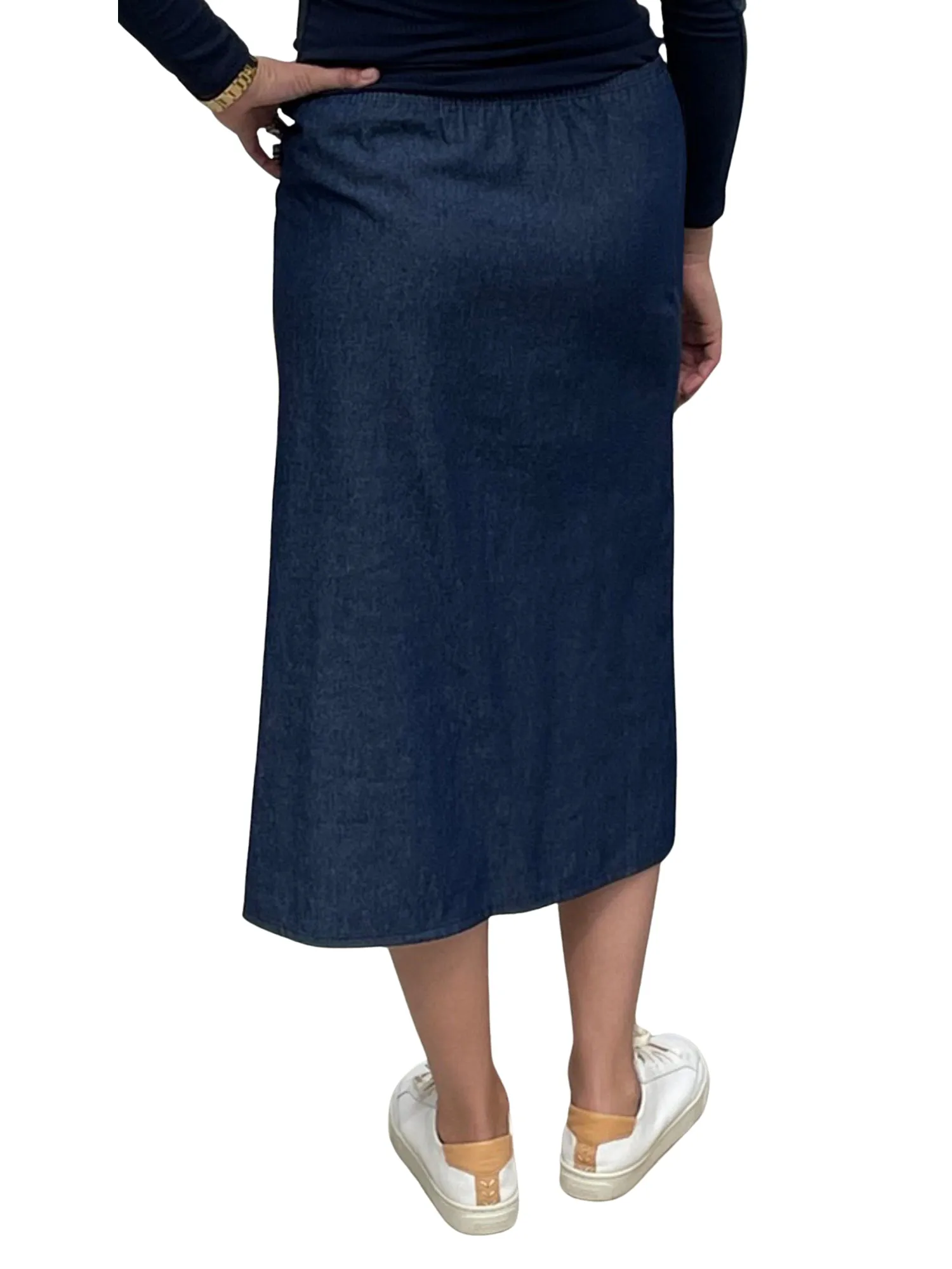 Women's Basic Modest 27" Below the Knee Midi Length Long Lightweight Denim Straight Skirt