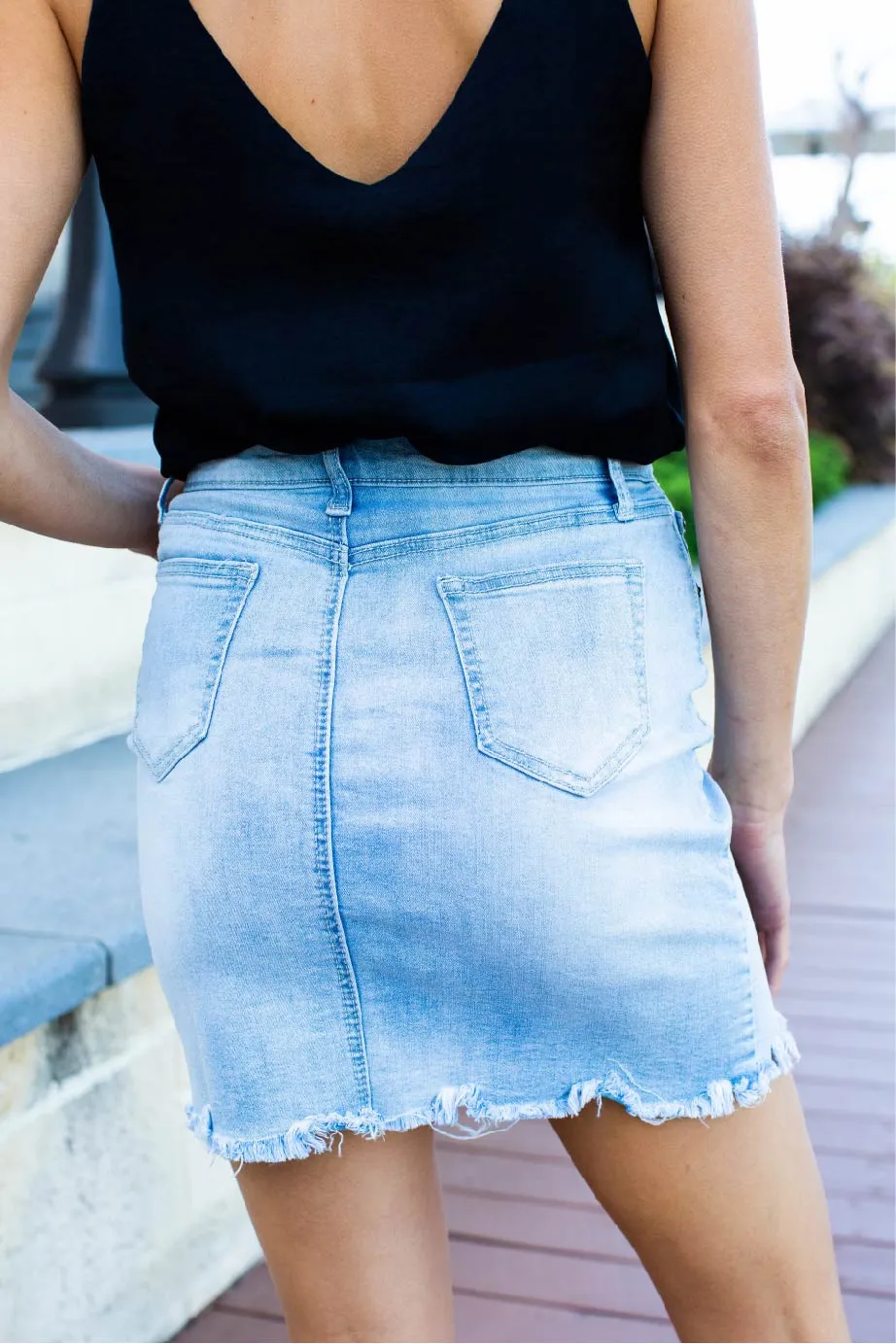 X Stitch Light Faded Denim Skirt