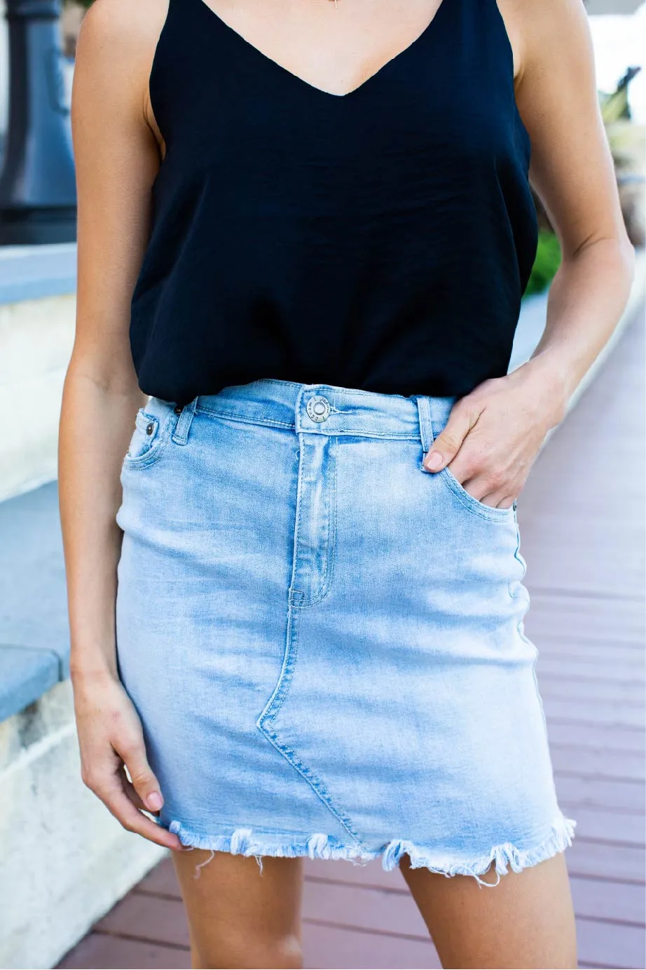 X Stitch Light Faded Denim Skirt